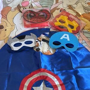 Double-sided superhero satin cape and two masks